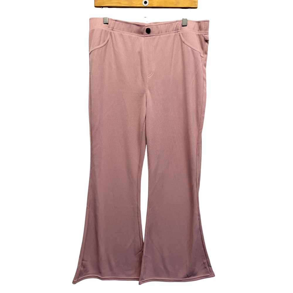 NWT Halara Dusty Rose Pink Ribbed High Rise Flare Leg Pants with Pockets Size XL